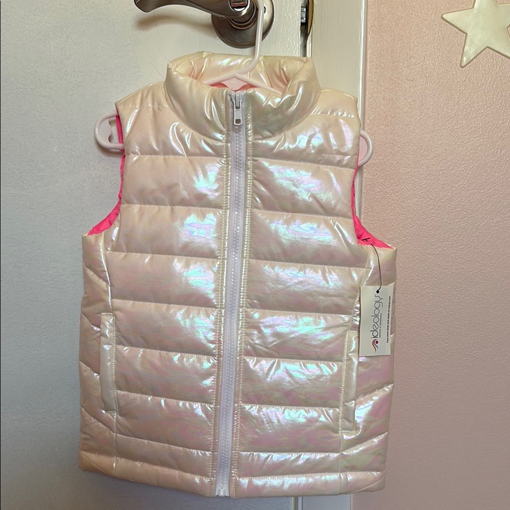 NWT Ideology Girls Size 5 Iridescent Puffer Vest with Pink Lining. New!